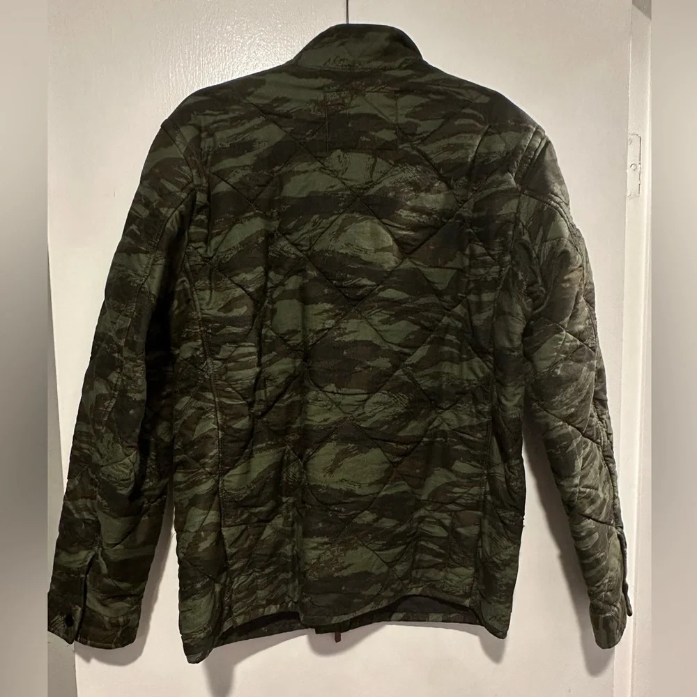 J. Crew Men's Olive Camo Quilted Field Jacket with Red Lining